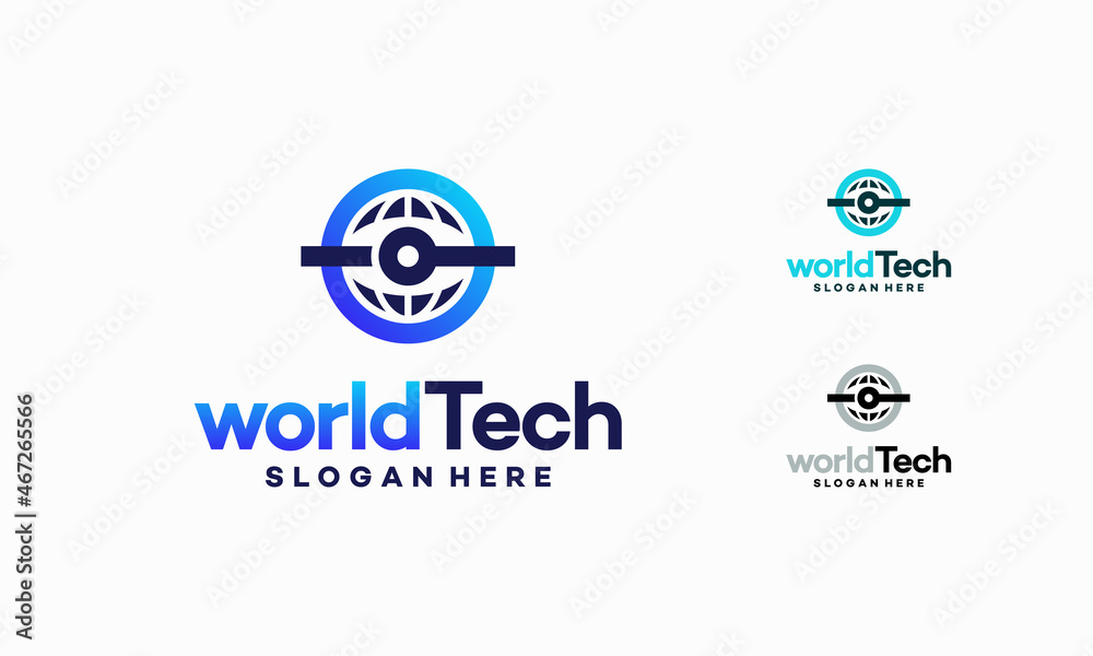 Modern World Tech logo designs concept vector illustration, Abstract Circle Technology logo template, Wire Tech logo designs vector