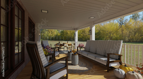 Cozy porch in a country house 3d illustration © max79im