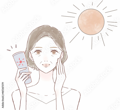 保湿クリームを手に取る中年女性