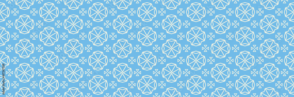 seamless pattern with blue flowers, geometric style