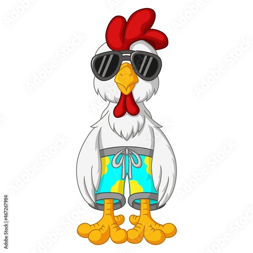 Cartoon funny rooster with sunglasses standing