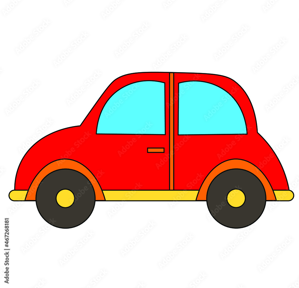 toy automobile. Vector illustration on white isolated background. Drawing for use in prints, patterns, childrens products, games, cards and invitations.