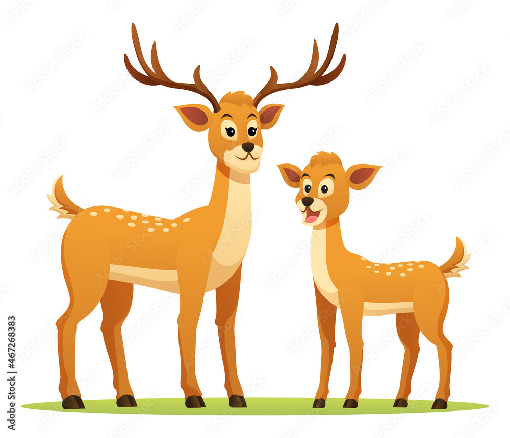 Deer with cute fawn cartoon illustration Deer with cute fawn cartoon illustration