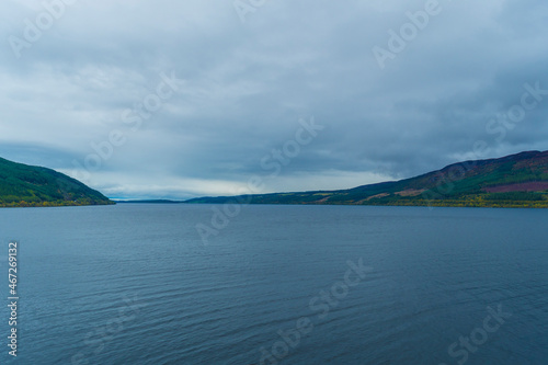 Loch Ness cold gray waters, Scotland, United Kingdom, UK Mist, Rain, Storm 