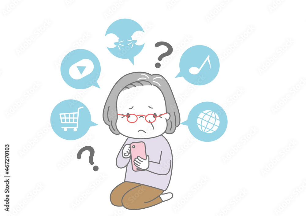 スマートフォンの操作がわからなくて困っている女性 スマートフォンの操作がわからなくて困っている女性