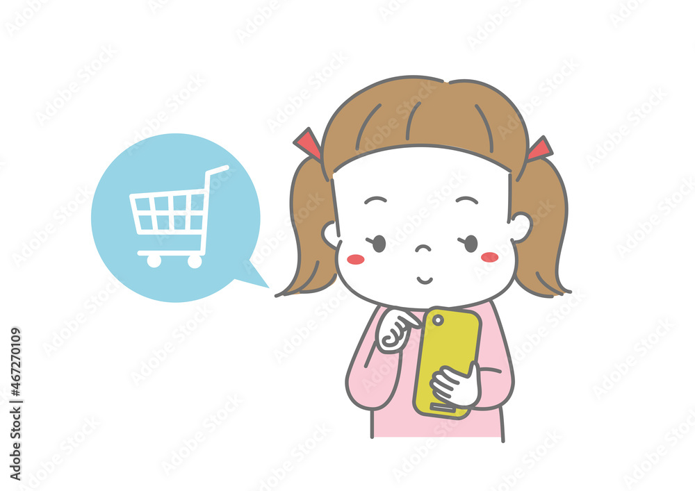 スマートフォンで買い物をしている子ども