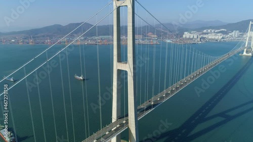 Aerial view of the Yi Sunsin bridge in Gwangyang. Drone. Korea. 광양 이순신 대교. photo