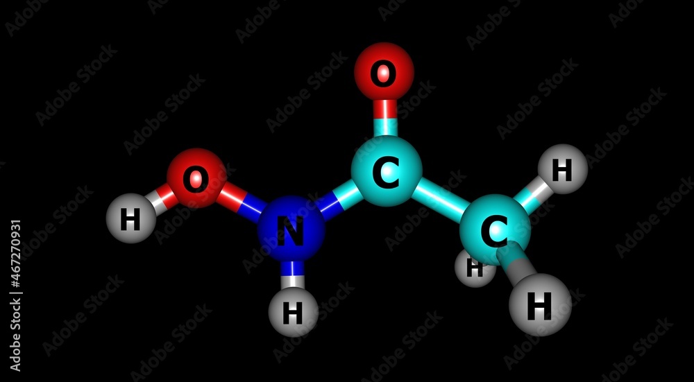 Acetohydroxamic acid molecular structure isolated on black Acetohydroxamic acid molecular structure isolated on black