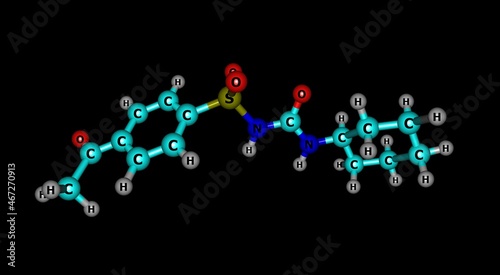 Acetohexamide molecular structure isolated on black