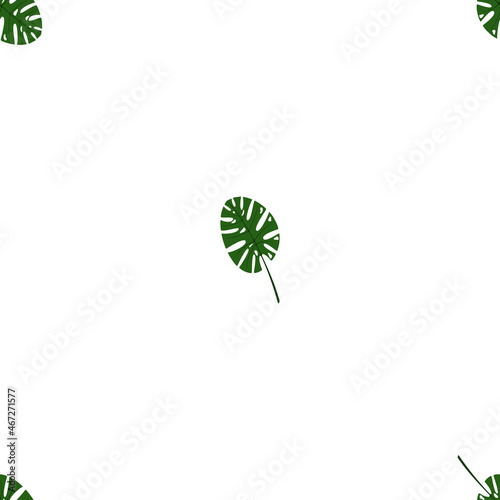 A seamless jpeg pattern illustration of monstera leaves isolated on transparent background. Designed in green color for web concepts, wraps, templates, prints, backgrounds