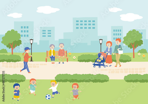 公園にいる人物のイラスト