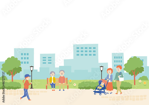 公園にいる人物のイラスト