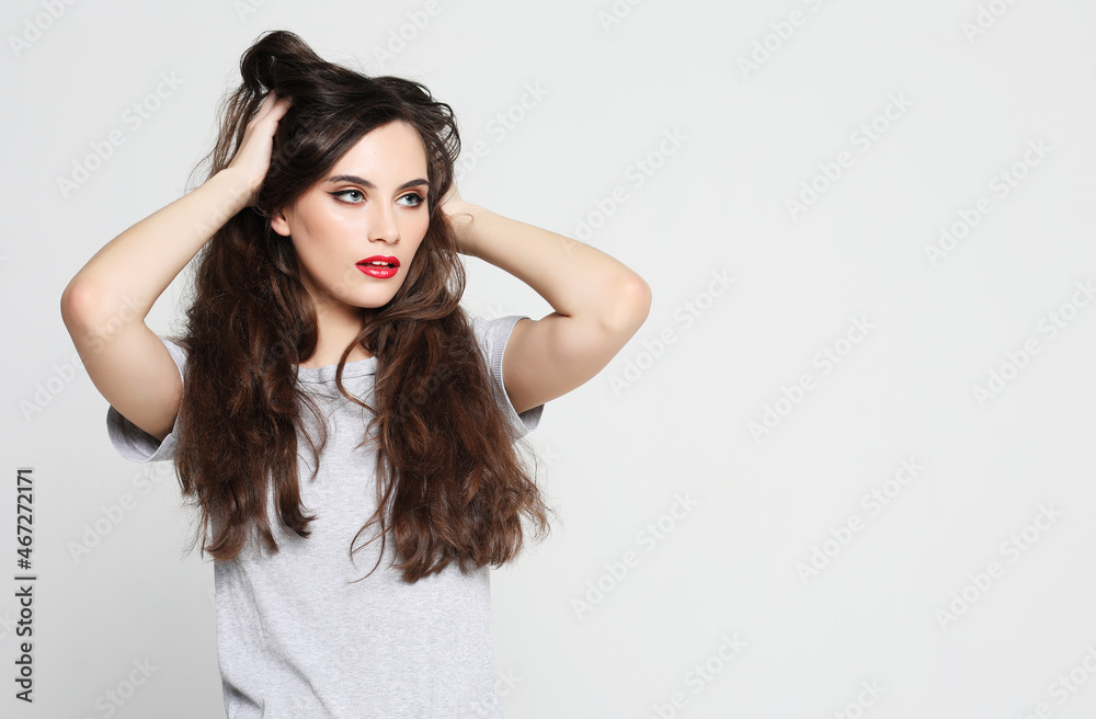 beautiful woman wearing casual clothes, posing on white backgrou beautiful woman wearing casual clothes, posing on white backgrou
