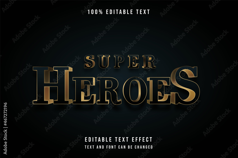 Super heroes,3 dimensions editable text effect blue gradation gold style