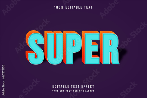 Super,3 dimensions editable text effect blue gradation orange style