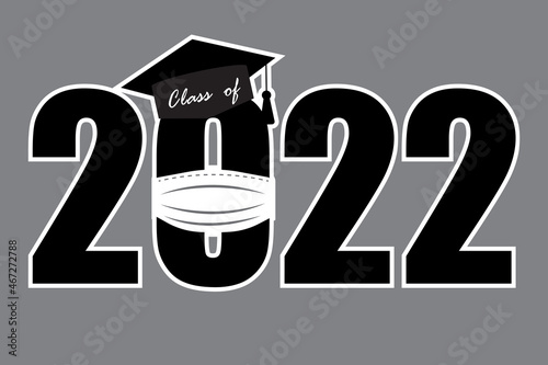 Senior 2022. Graduation ceremony logo. Illustration of graduation from college school institute. Vector illustration. 
