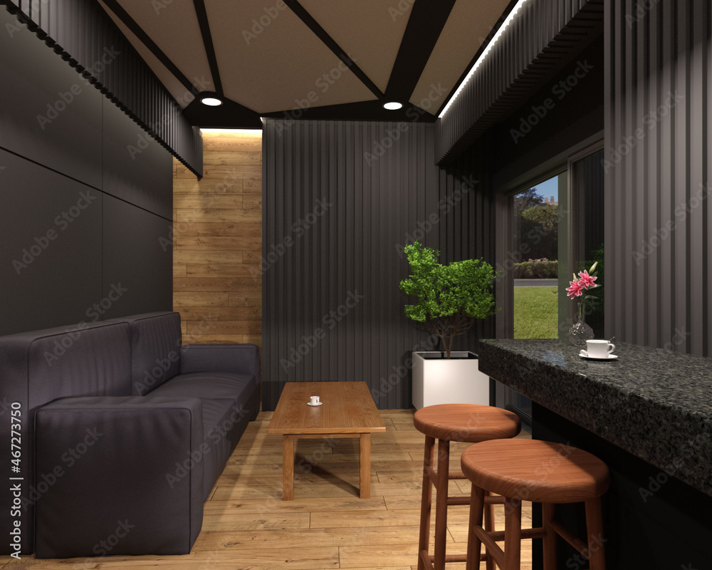 タイトル テレビ会議背景用 Zoom会議背景用 Cg 部屋 ソファ コーヒー For Using In Video Conference And As A Zoom Background Stock Illustration Adobe Stock