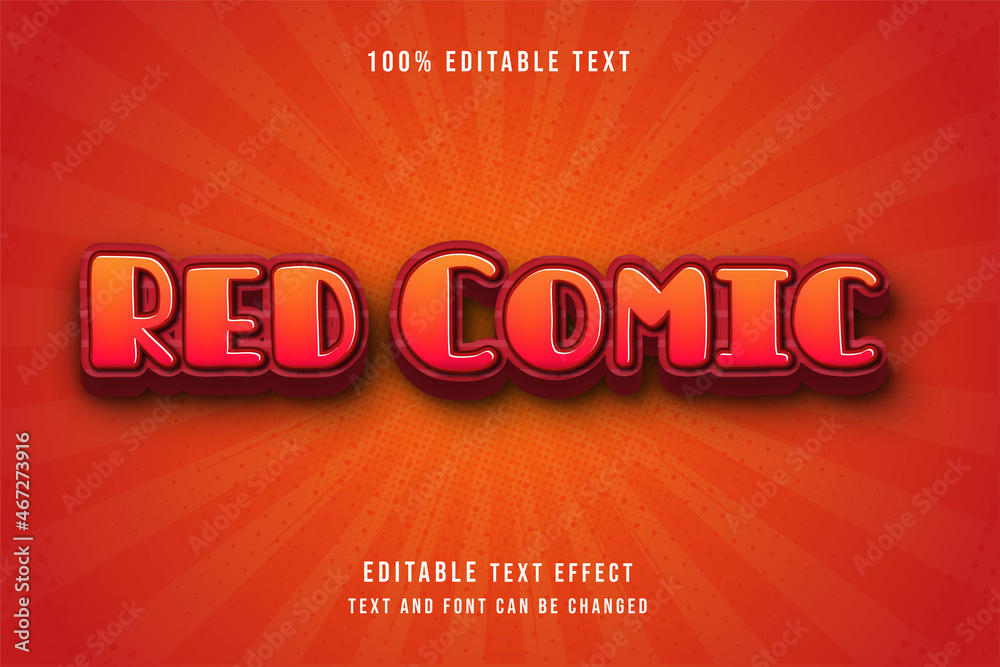 Red comic,3 dimensions editable text effect modern shadow comic style