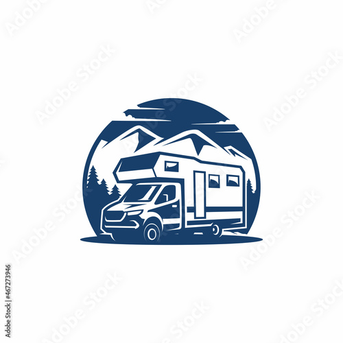 RV - camper van - caravan - motor home isolated logo vector