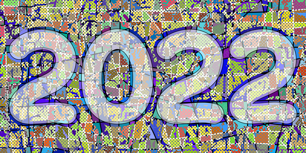 Festive New Year background, bright vector banner, number 2022