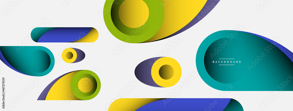 Fototapeta premium Abstract background. Minimal geometric circles and round style shapes with deep shadow effects. Trendy technology business template for wallpaper banner or background