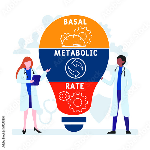 BMR - Basal Metabolic Rate acronym. medical concept background.  vector illustration concept with keywords and icons. lettering illustration with icons for web banner, flyer, landing 