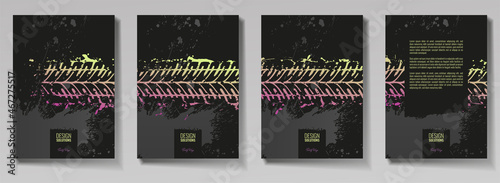Tire tracks, vector illustration, colorful grunge. For background page, brochure template, booklet, flyer.