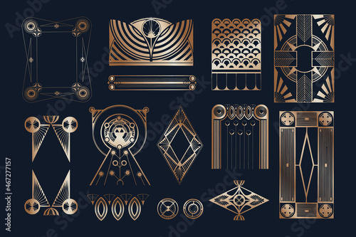 Vintage golden Gatsby patterned ornament vector art print, remix from artworks by Samuel Jessurun de Mesquita