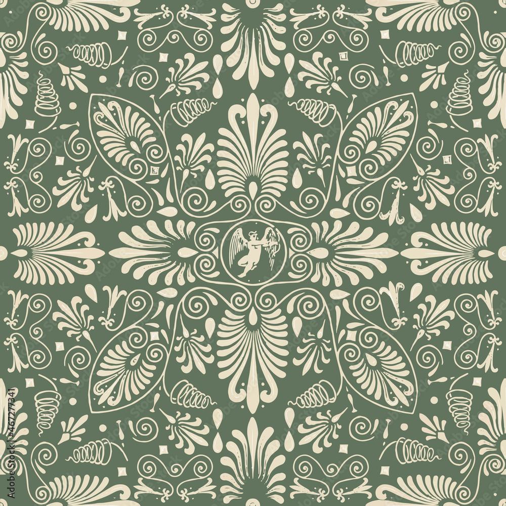 Green Greek key seamless pattern background vector