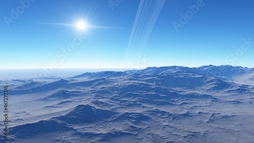 view from a beautiful planet  alien planet landscape  science fiction illustration 3d render