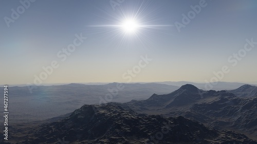 view from a beautiful planet, alien planet landscape, science fiction illustration 3d render © ANDREI