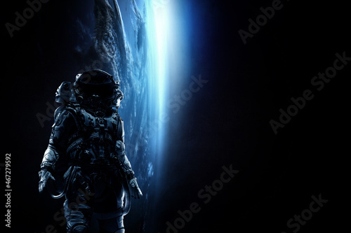 Astronaut at spacewalk . Mixed media © Sergey Nivens
