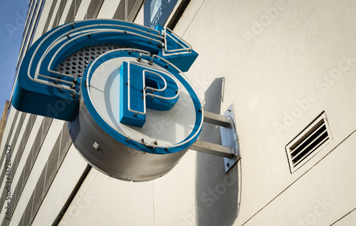 Parking Garage Sign and Building