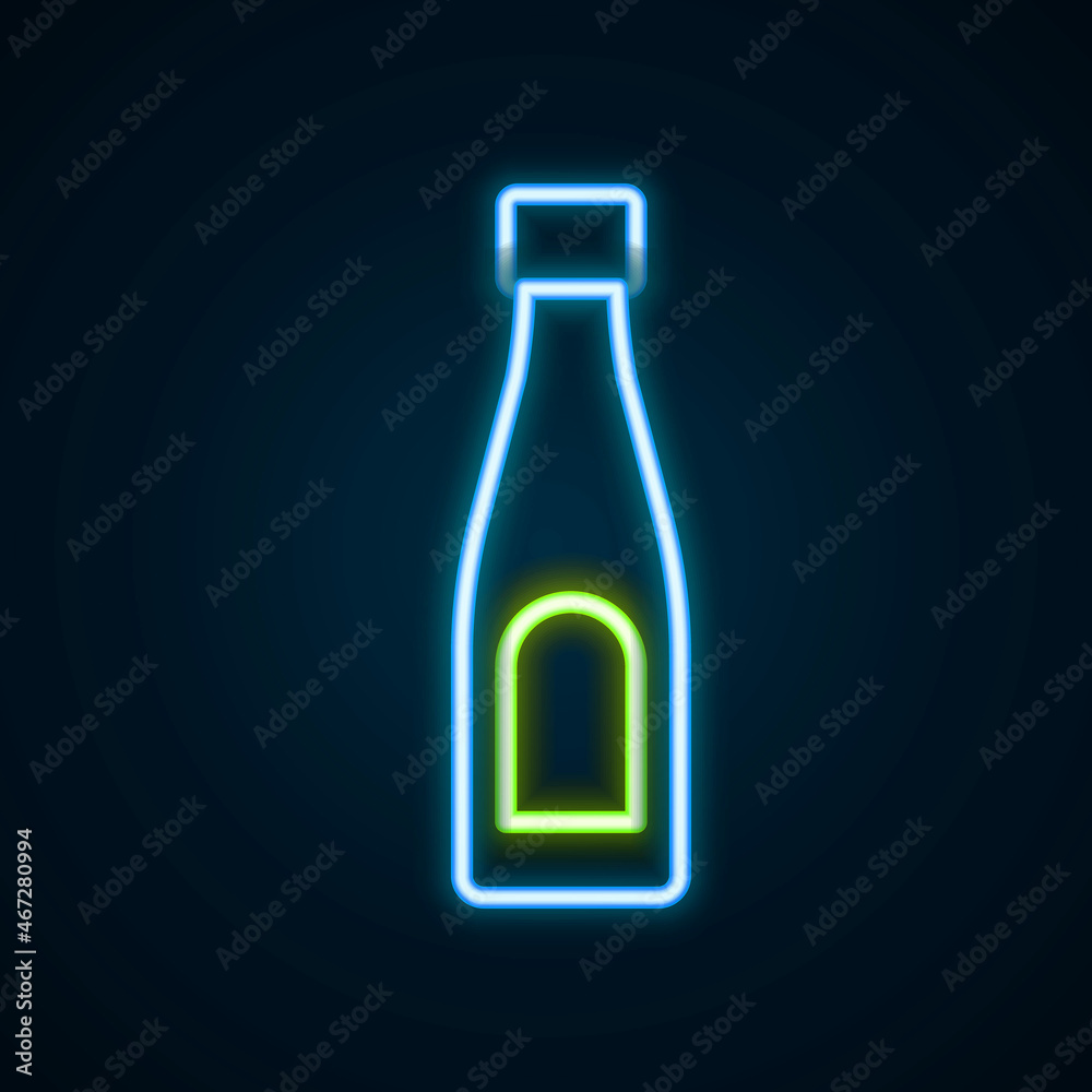 Glowing neon line Bottle of water icon isolated on black background. Soda aqua drink sign. Colorful outline concept. Vector Glowing neon line Bottle of water icon isolated on black background. Soda aqua drink sign. Colorful outline concept. Vector