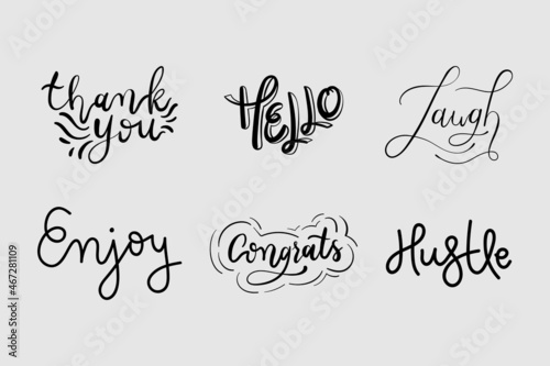 Vector cursive fun words typography set