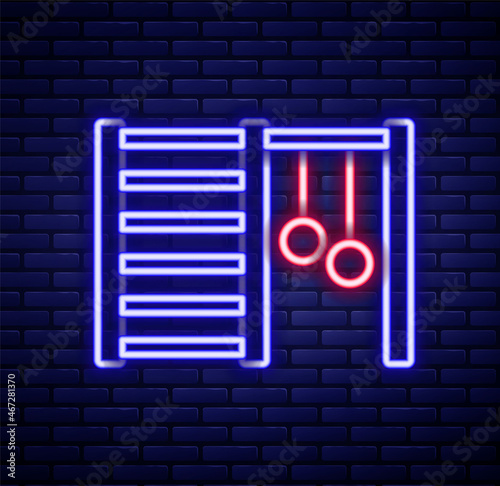 Glowing neon line Wooden Swedish wall icon isolated on brick wall background. Swedish stairs. Colorful outline concept. Vector