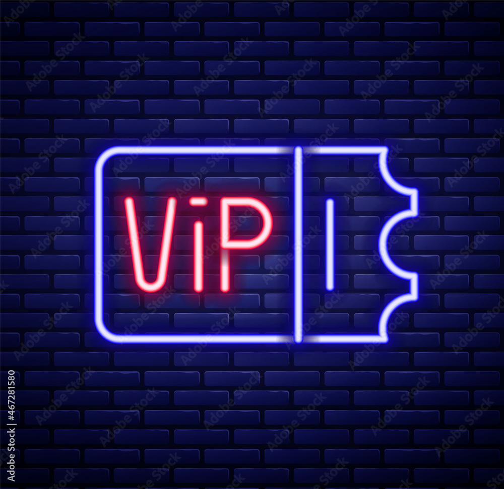 Obraz premium Glowing neon line Train ticket icon isolated on brick wall background. Travel by railway. Colorful outline concept. Vector