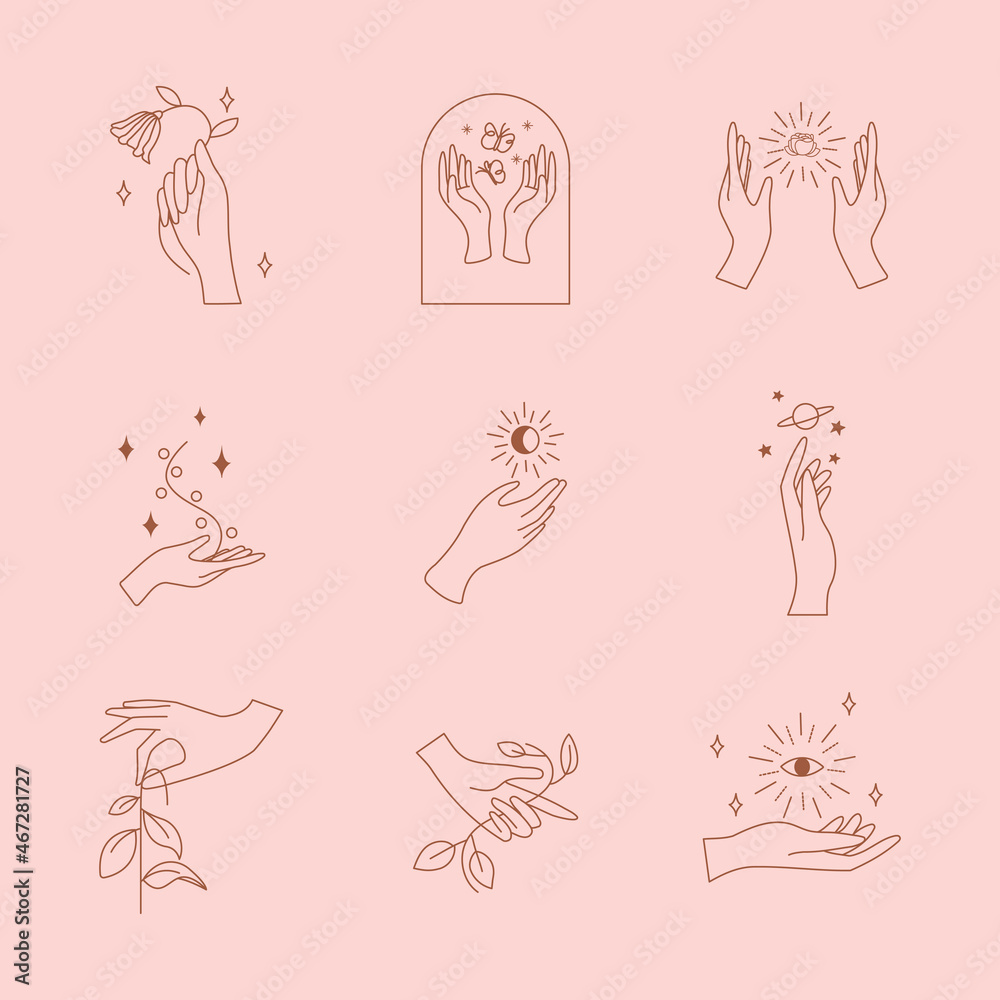 Minimal aesthetic logo element set on pink vector Minimal aesthetic logo element set on pink vector