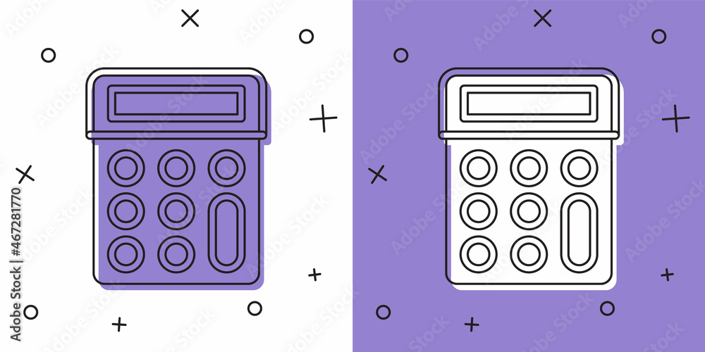 Set Calculator icon isolated on white and purple background. Accounting symbol. Business calculations mathematics education and finance. Vector Set Calculator icon isolated on white and purple background. Accounting symbol. Business calculations mathematics education and finance. Vector
