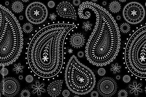 Paisley bandana pattern background, black illustration, abstract design vector