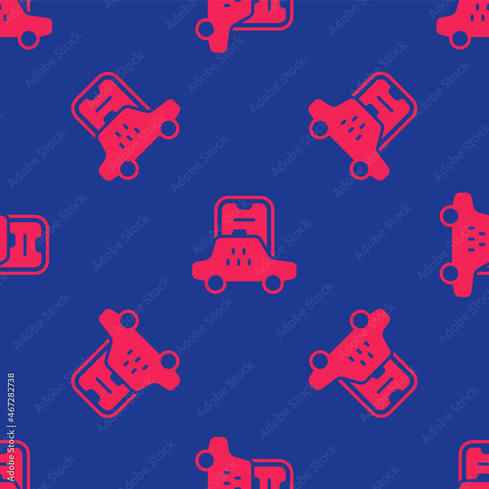 Red Taxi mobile app icon isolated seamless pattern on blue background. Mobile application taxi. Vector Red Taxi mobile app icon isolated seamless pattern on blue background. Mobile application taxi. Vector
