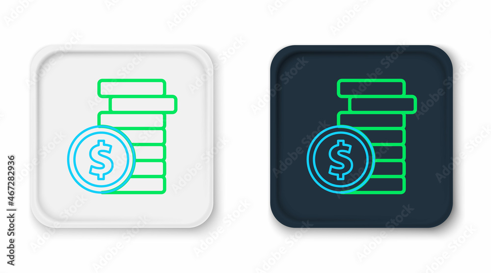 Line Coin money with dollar symbol icon isolated on white background. Banking currency sign. Cash symbol. Colorful outline concept. Vector Line Coin money with dollar symbol icon isolated on white background. Banking currency sign. Cash symbol. Colorful outline concept. Vector