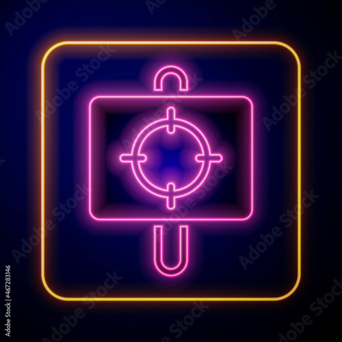 Glowing neon Target sport icon isolated on black background. Clean target with numbers for shooting range or shooting. Vector