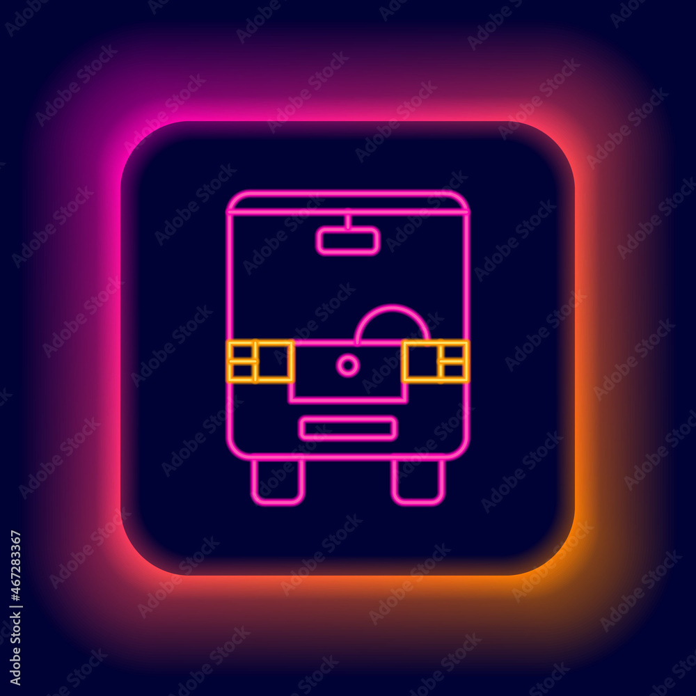 Glowing neon line Bus icon isolated on black background. Transportation concept. Bus tour transport sign. Tourism or public vehicle symbol. Colorful outline concept. Vector Glowing neon line Bus icon isolated on black background. Transportation concept. Bus tour transport sign. Tourism or public vehicle symbol. Colorful outline concept. Vector