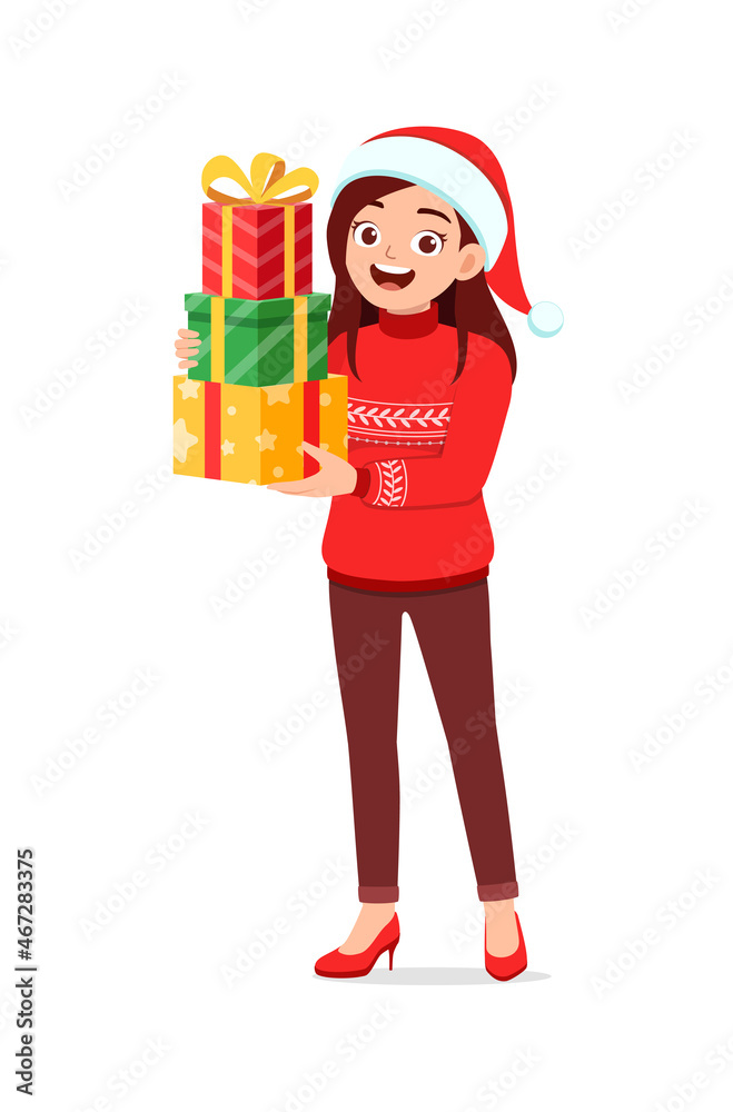 young woman holding box present in christmas young woman holding box present in christmas
