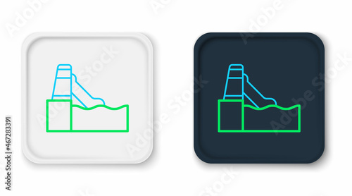 Line Water slide with pool icon isolated on white background. Aquapark. Colorful outline concept. Vector