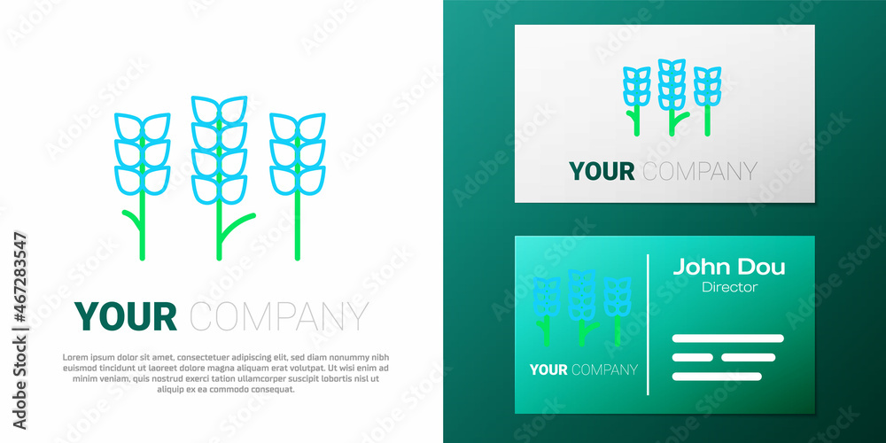 Line Cereals set with rice, wheat, corn, oats, rye, barley icon isolated on white background. Ears of wheat bread symbols. Colorful outline concept. Vector