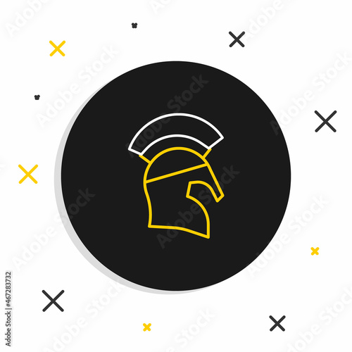 Line Greek helmet icon isolated on white background. Antiques helmet for head protection soldiers with a crest of feathers or horsehair. Colorful outline concept. Vector