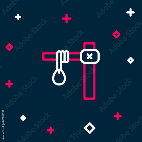 Line Gallows rope loop hanging icon isolated on blue background. Rope tied into noose. Suicide  hanging or lynching. Colorful outline concept. Vector