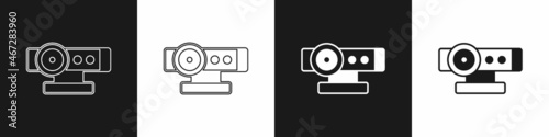 Set Web camera icon isolated on black and white background. Chat camera. Webcam icon. Vector